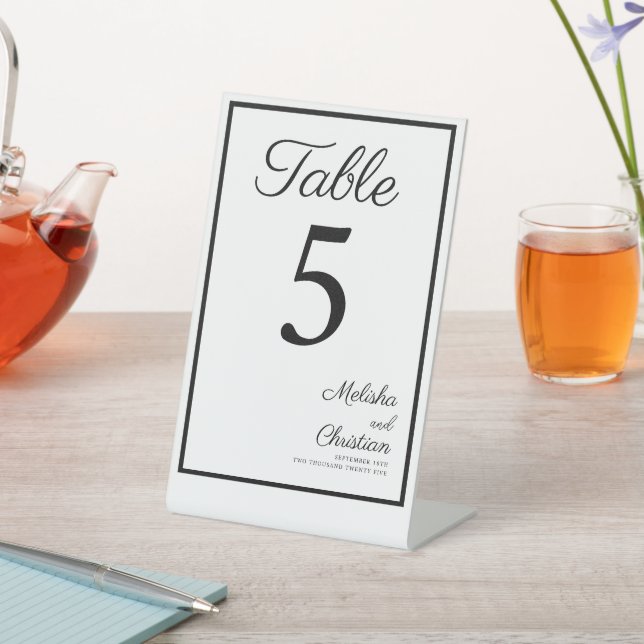 Pedestal sign table number for a modern wedding. (In SItu)