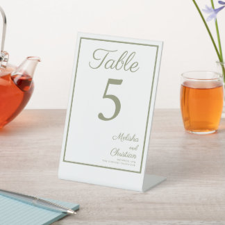 Pedestal sign table number for a modern wedding.