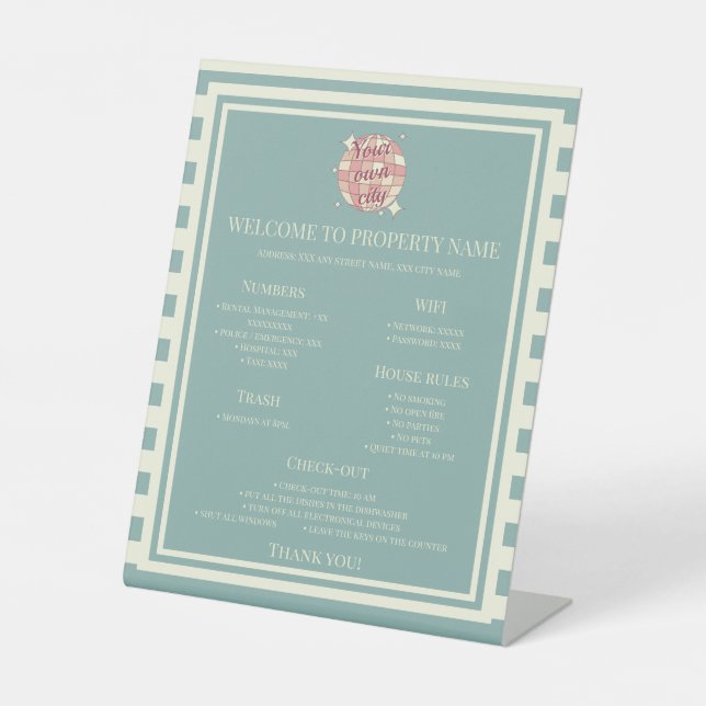 Pedestal Sign welcome house rules city name (Front)