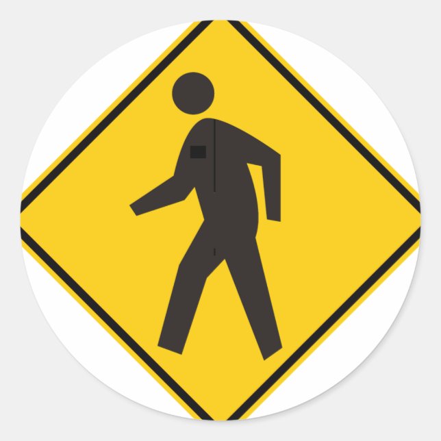 Pedestrian Crossing Highway Sign Classic Round Sticker (Front)