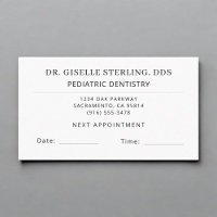 Pediatric Dentistry Dentist Appointment Card