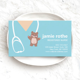 Pediatric Nurse Blue Teddy Bear Scrubs  Business Card