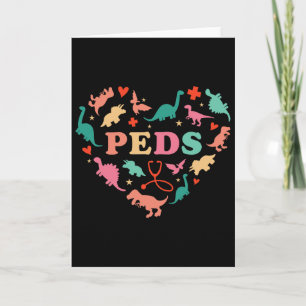 Pediatric Nurse Crew Cute Colorful Dinosaur Heart  Card