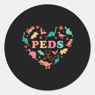 Pediatric Nurse Crew Cute Colorful Dinosaur Heart  Classic Round Sticker