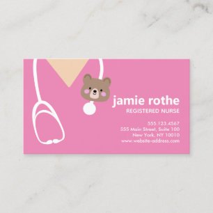 Pediatric Nurse Pink Scrubs Teddybear Business Card
