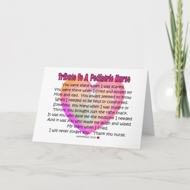Pediatric Nurse Tribute  Card (Front)
