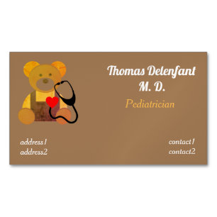 Pediatrician - orange teddy - stethoscope magnetic business card