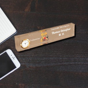 Pediatrician -  orange teddy  - stethoscope nameplate