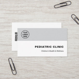 Pediatrician Pediatric Clinic Doctor Logo QR Gray Business Card