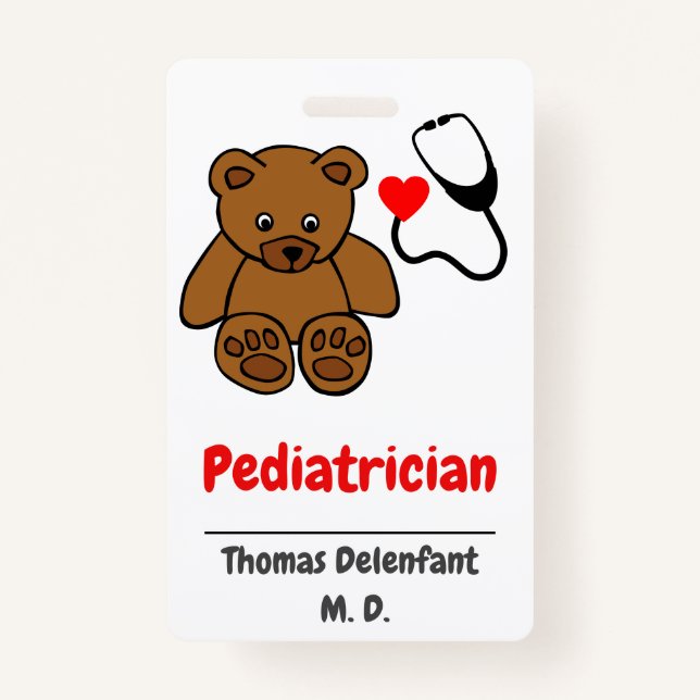 Pediatrician - teddy  and heart stethoscope ID badge (Front)
