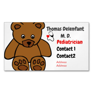 Pediatrician - teddy and stethoscope magnetic business card