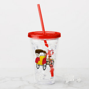 Pedicab rickshaw cartoon illustration acrylic tumbler