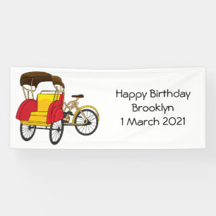 Pedicab rickshaw cartoon illustration banner
