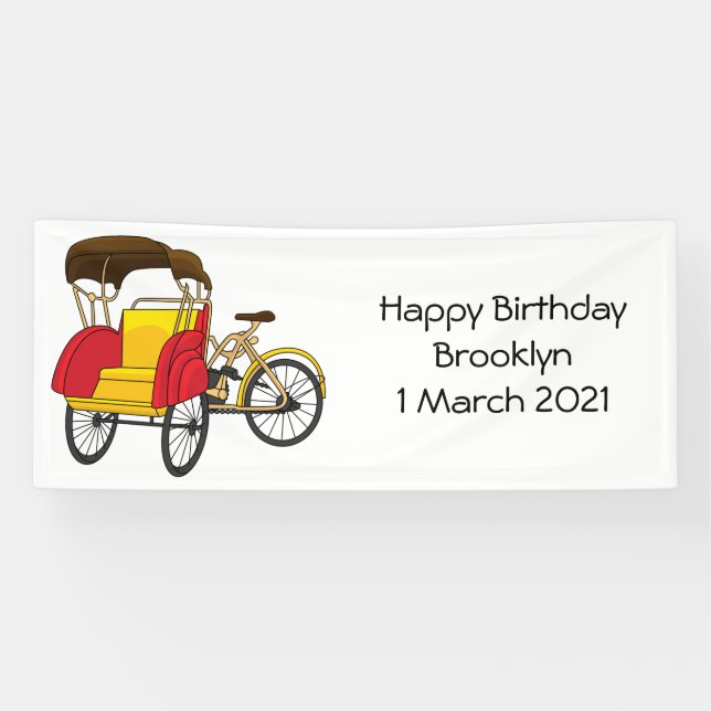 Pedicab rickshaw cartoon illustration banner (Horizontal)