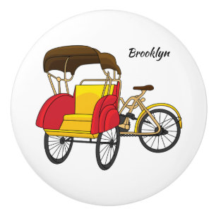 Pedicab rickshaw cartoon illustration ceramic knob
