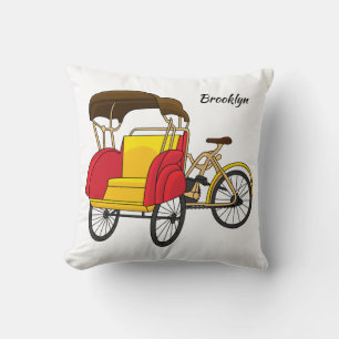 Pedicab rickshaw cartoon illustration cushion