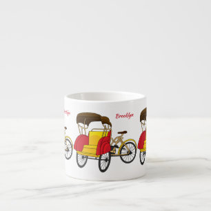 Pedicab rickshaw cartoon illustration espresso cup