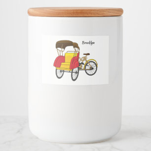 Pedicab rickshaw cartoon illustration food label