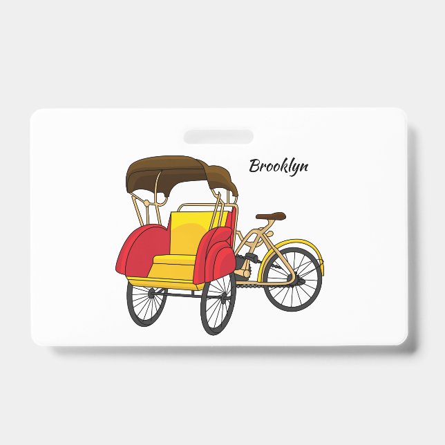 Pedicab rickshaw cartoon illustration ID badge (Front)