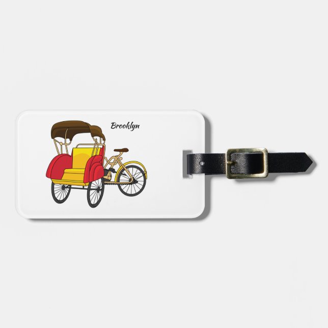 Pedicab rickshaw cartoon illustration luggage tag (Front Horizontal)