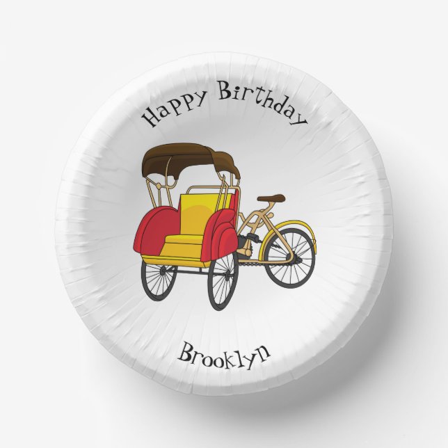 Pedicab rickshaw cartoon illustration paper plate (Front)