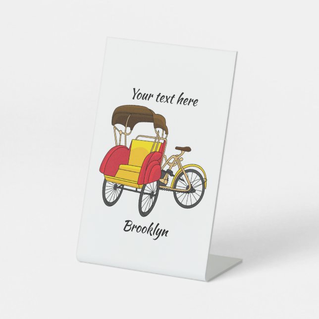 Pedicab rickshaw cartoon illustration pedestal sign (Front)