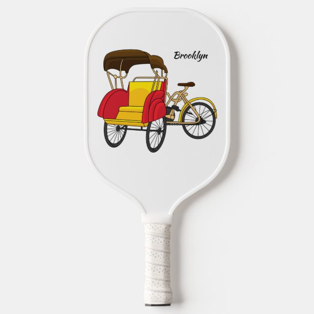 Pedicab rickshaw cartoon illustration pickleball paddle (Front)