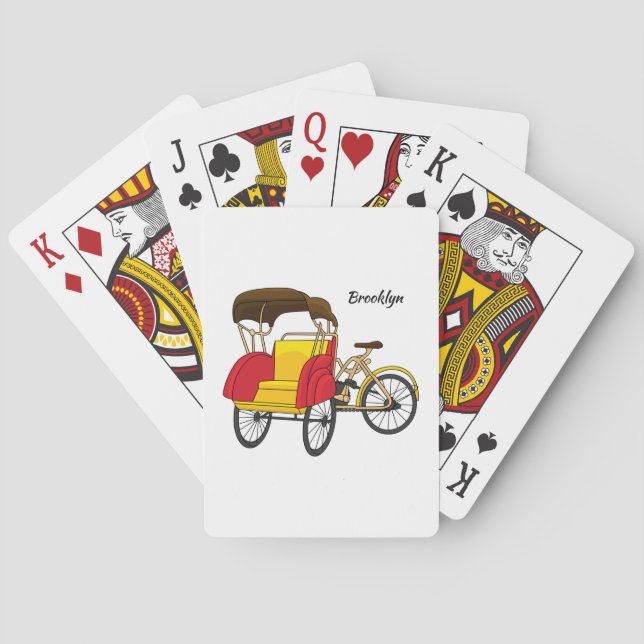 Pedicab rickshaw cartoon illustration playing cards (Back)