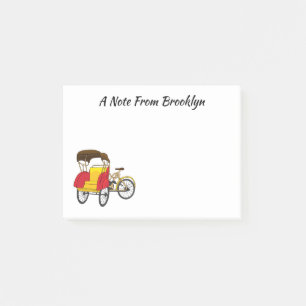 Pedicab rickshaw cartoon illustration  post-it notes