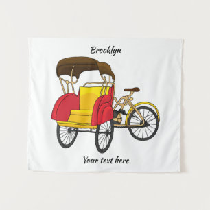 Pedicab rickshaw cartoon illustration tapestry