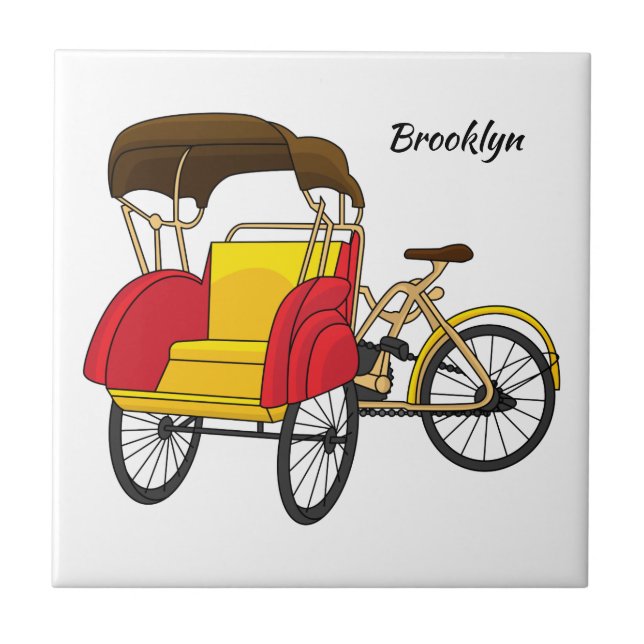 Pedicab rickshaw cartoon illustration tile (Front)