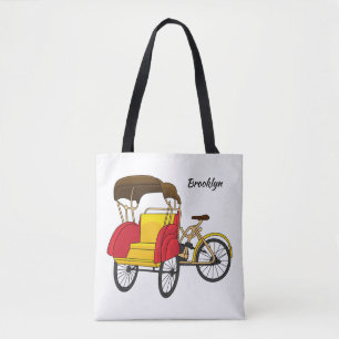 Pedicab rickshaw cartoon illustration tote bag