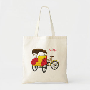 Pedicab rickshaw cartoon illustration tote bag