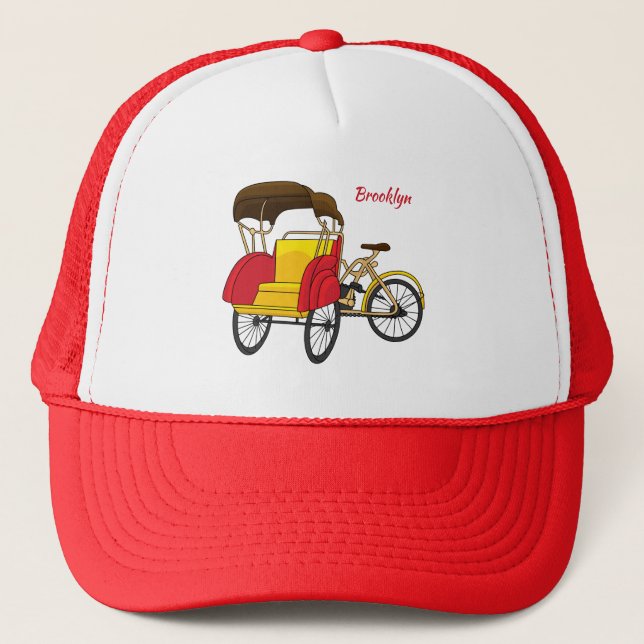 Pedicab rickshaw cartoon illustration trucker hat (Front)