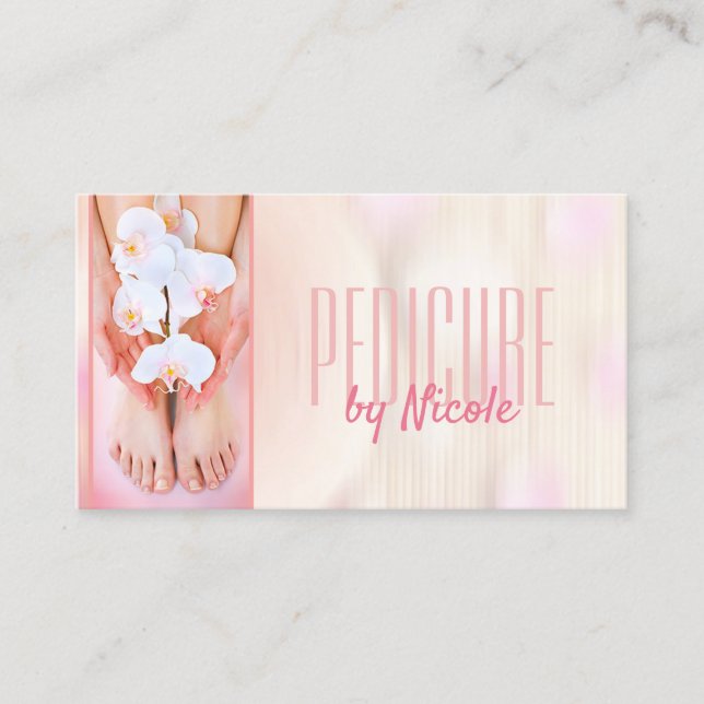 Pedicure Nail Peducurist Feet Spa Orchid Blossom Business Card (Front)