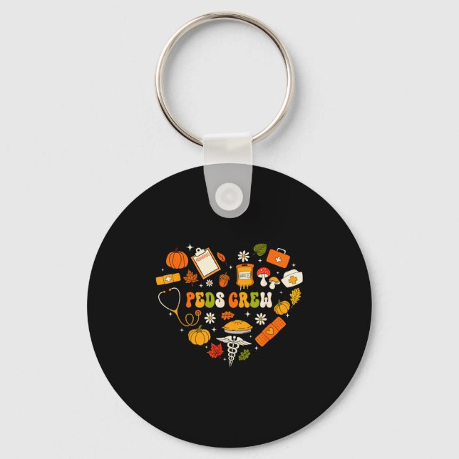 Peds Crew Nurse Fall Heart Pediatric Pumpkin Thank Key Ring (Front)