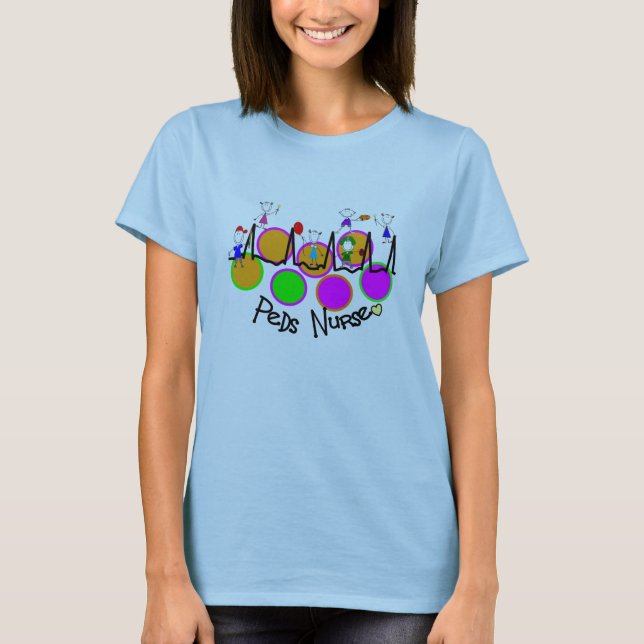 peds nurse 5 kids with QRS design T-Shirt (Front)