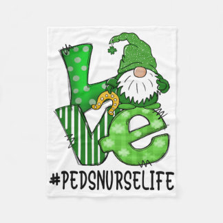 Peds Nurse Love St Patricks Day Green Lucky Gnome  Fleece Blanket