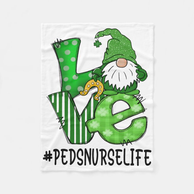 Peds Nurse Love St Patricks Day Green Lucky Gnome  Fleece Blanket (Front)