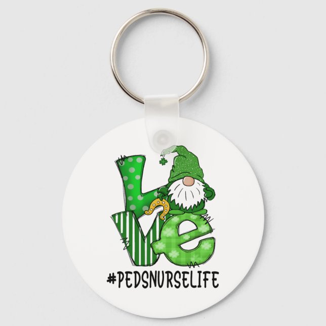 Peds Nurse Love St Patricks Day Green Lucky Gnome  Key Ring (Front)