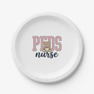 Peds Nurse Teddy Bear Vintage Shirt Design_1 Paper Plate