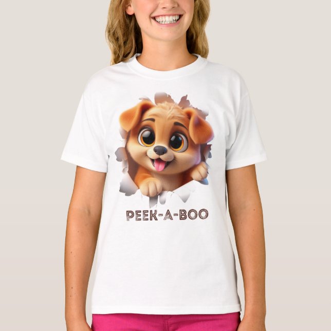 Peek-A-boo 3d style pet design for girls  T-Shirt (Front)