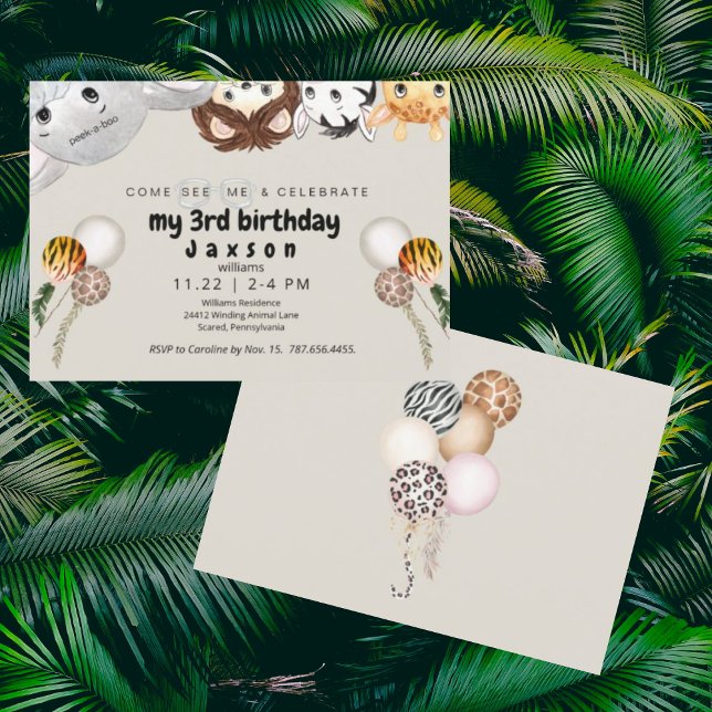 Peek-a-boo Animal Balloon Boy Birthday Party Invitation (Creator Uploaded)