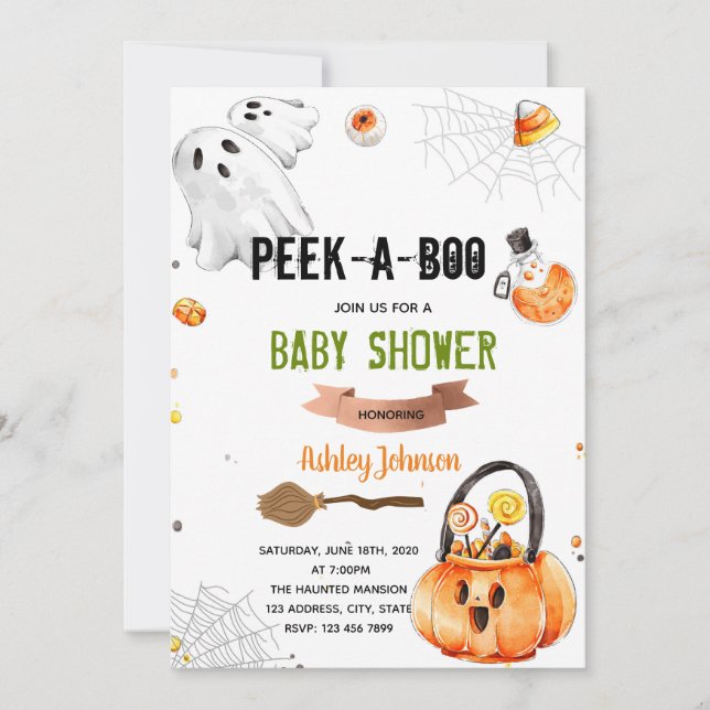 Peek a boo baby shower halloween invitation (Front)