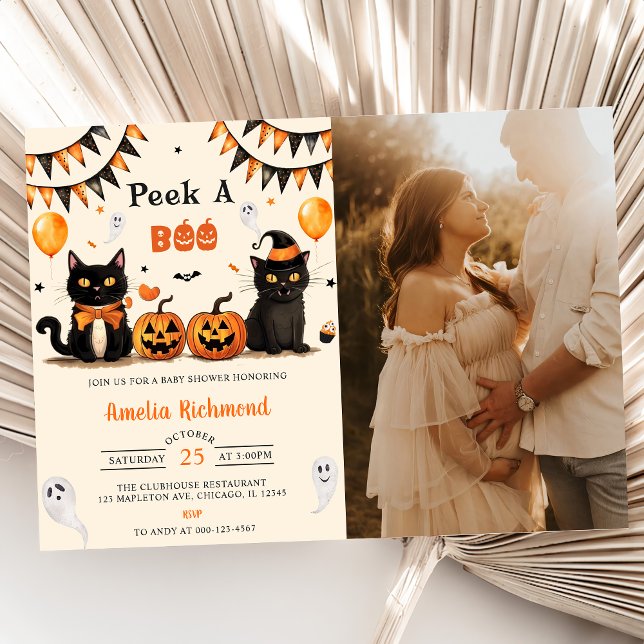 Peek A Boo Black Cat Halloween Baby Shower Party Invitation (Creator Uploaded)