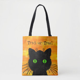 Peek-A-Boo Black Cat Orange Trick-or-Treat Bag