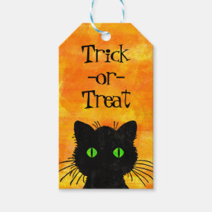 Peek-A-Boo Black Cat Orange Trick-or-Treat Gift Tags