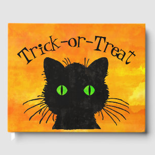 Peek-A-Boo Black Cat Orange Trick-or-Treat Guest Book
