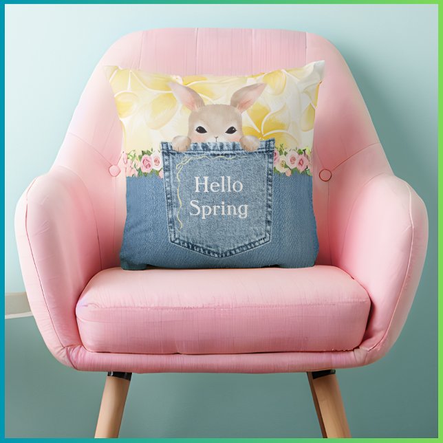 Peek-a-Boo Bunny Hello Spring Throw Pillow (Peek-a-Boo Bunny Hello Spring Pillow)
