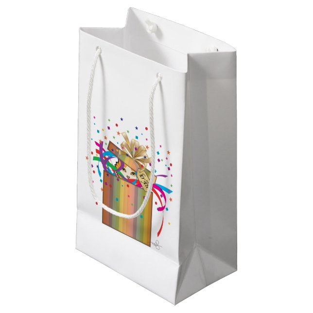 Peek-a-Boo Cat In a Box Small Gift Bag (Front Angled)